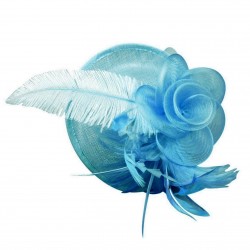 Chapeau mariage Chapeau de mariage en sisal et plumes turquoise