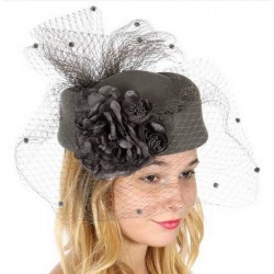 Chapeau mariage Chapeau feutre voilette et fleurs gris