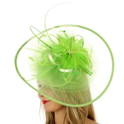 Chapeau mariage Grand chapeau de cérémonie plissé vert anis