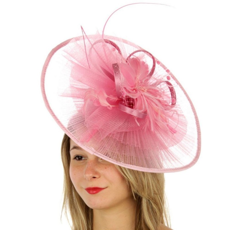 Chapeau mariage Grand chapeau de cérémonie plissé rose