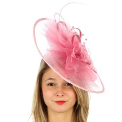 Chapeau mariage Grand chapeau de cérémonie plissé rose