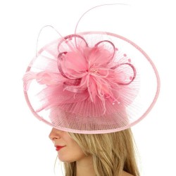 Chapeau mariage Grand chapeau de cérémonie plissé rose