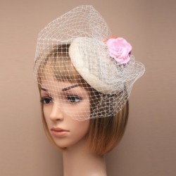 Chapeau mariage Bibi de mariage ivoire voilette et fleurs