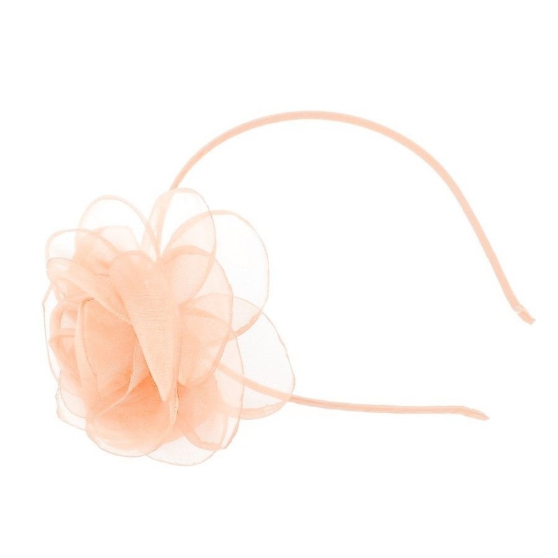 Chapeau mariage Headband fleur voile organza peche