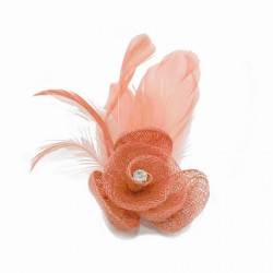 Chapeau mariage Petit accessoire de coiffure strass saumon peche