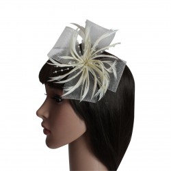 Chapeau mariage Accessoire pour cheveux plumes perles ivoire