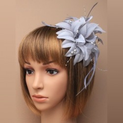 Chapeau mariage Accessoire cheveux fleur gris perles