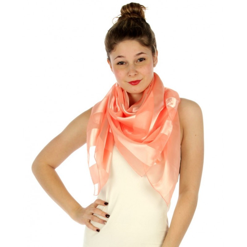 Foulard Etole en satin rayé pêche abricot