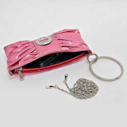 Sac pochette métallisé rose cristaux