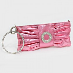 Sac pochette métallisé rose cristaux