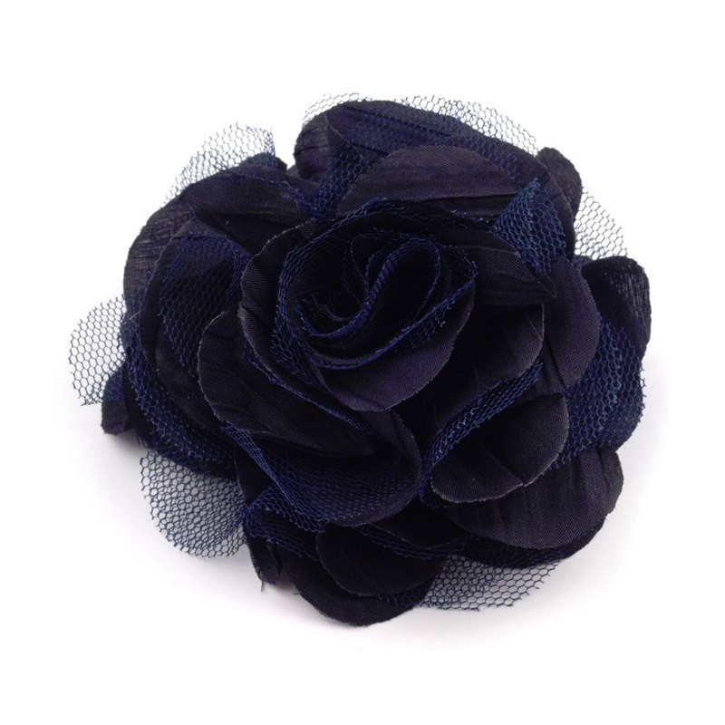 Grosse fleur cheveux ou broche bleu marine