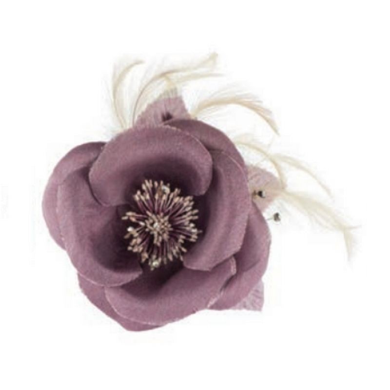 Fleur satin et plumes violet mauve