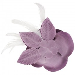 Fleur satin et plumes violet mauve