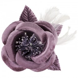 Fleur satin et plumes violet mauve