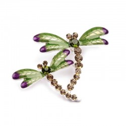 Broche libellules strass vert et violet
