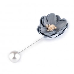 Broche épingle perle et fleur gris