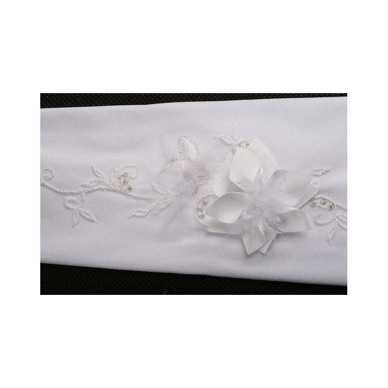 Gants mariage satin fleurs appliquées