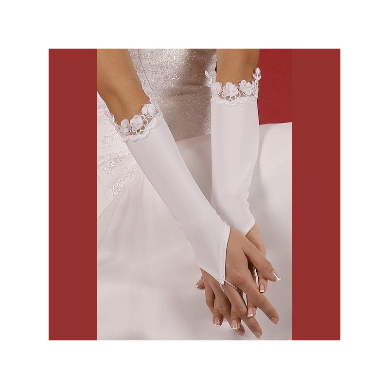 Gants mariage satin fleurs organza