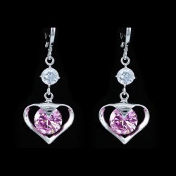Boucles d oreilles coeur et cristal rose
