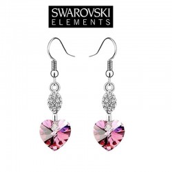 Boucles d oreilles longues coeur cristal rose