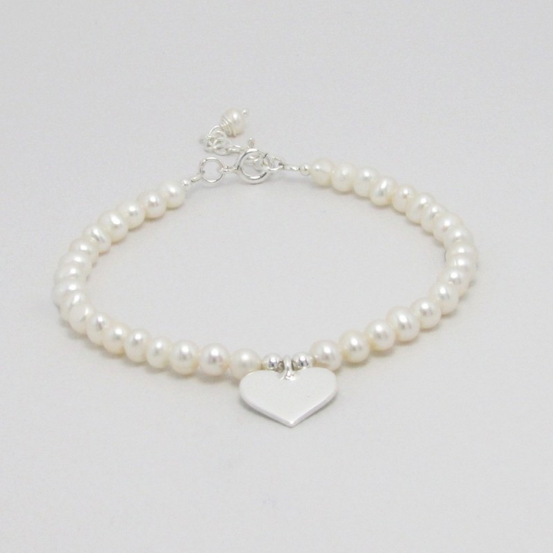 Bracelet mariee perles blanc et coeur