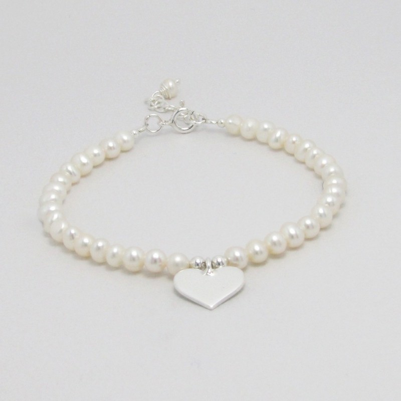 Bracelet mariee perles blanc et coeur