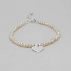 Bracelet mariee perles ivoire peche et coeur