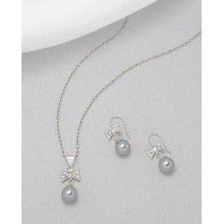 Parure bijoux mariee noeud strass et perle grise