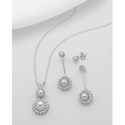 Parure bijoux perles grises et cristal