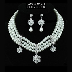 Bijoux mariee triple rang perles et cristal Swarovski