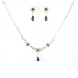 Parure bijoux mariage goutte cristal violet