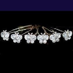 6 épingles cheveux papillons cristal