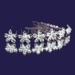 6 épingles cheveux fleurs coeur cristal