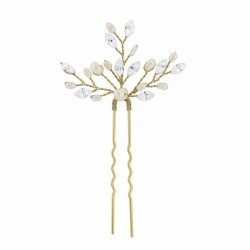 Epingle branche de perles et de cristal OR