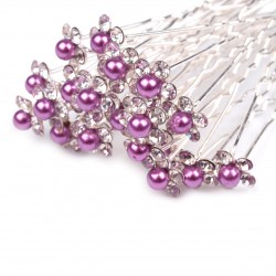 6 épingles cheveux fleurs perles cristal violet