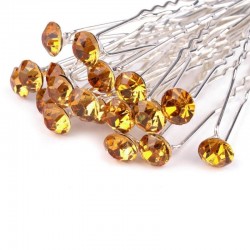 6 épingles cheveux cristal jaune orange topaze