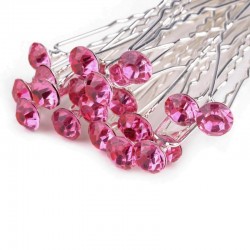 6 épingles cheveux cristal rose fuchsia