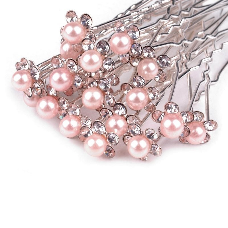 cristal rouge et perles nacrées. Broche épingle fleur rose