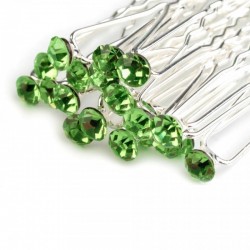 6 epingles cheveux vert anis cristal