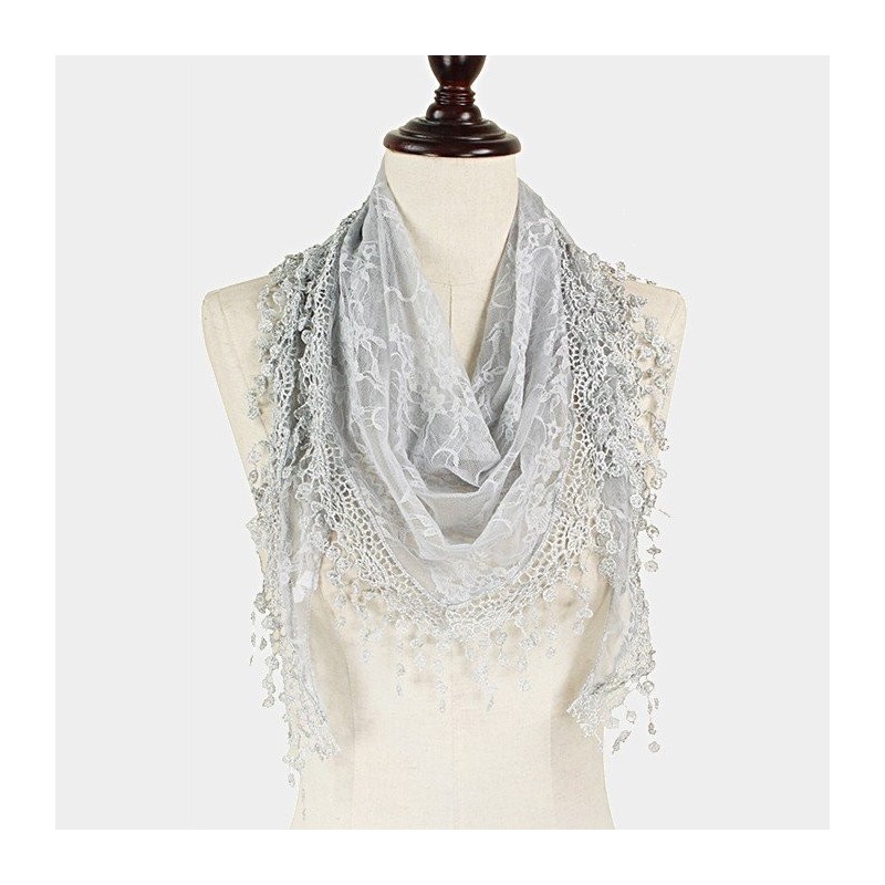 Foulard Etole pointe dentelle gris