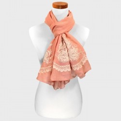 Foulard Etole orange broderie fleur ivoire