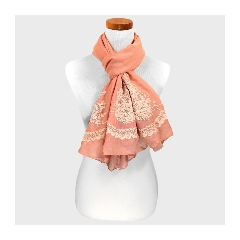 Foulard Etole orange broderie fleur ivoire
