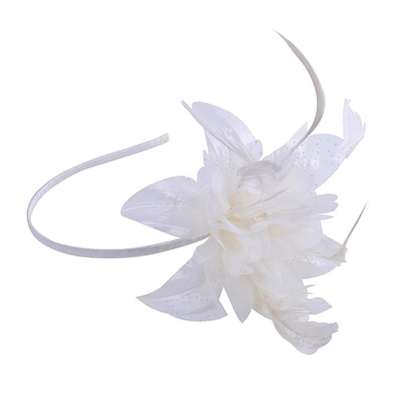 Chapeau mariage Headband avec fleur et plumes ivoire