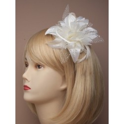 Chapeau mariage Headband avec fleur et plumes ivoire