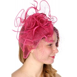 Chapeau mariage Bibi coiffure en sisal rose fuchsia