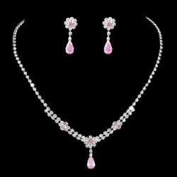 Parure bijoux mariage goutte cristal rose