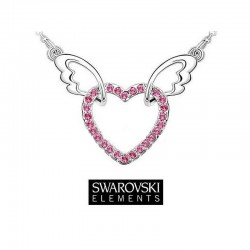 Collier coeur ailes d'ange cristal Swarovski rose fuschia