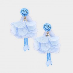Boucles d'oreilles fleur voile bleu ciel