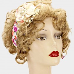 Chapeau mariage Headband fantaisie fleurs et perles multicolore