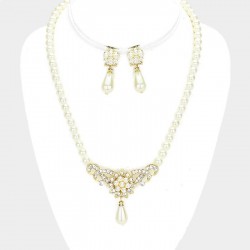 Parure bijoux perles et gouttes ivoire et or